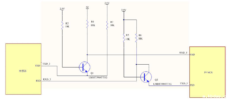 2.5V通讯电平转换成5V电平通讯电路
